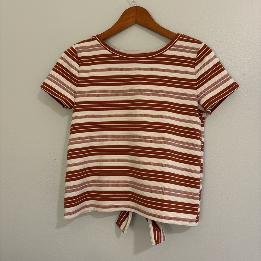 **SOLD** LOFT Brown and White Striped Short Sleeve Top